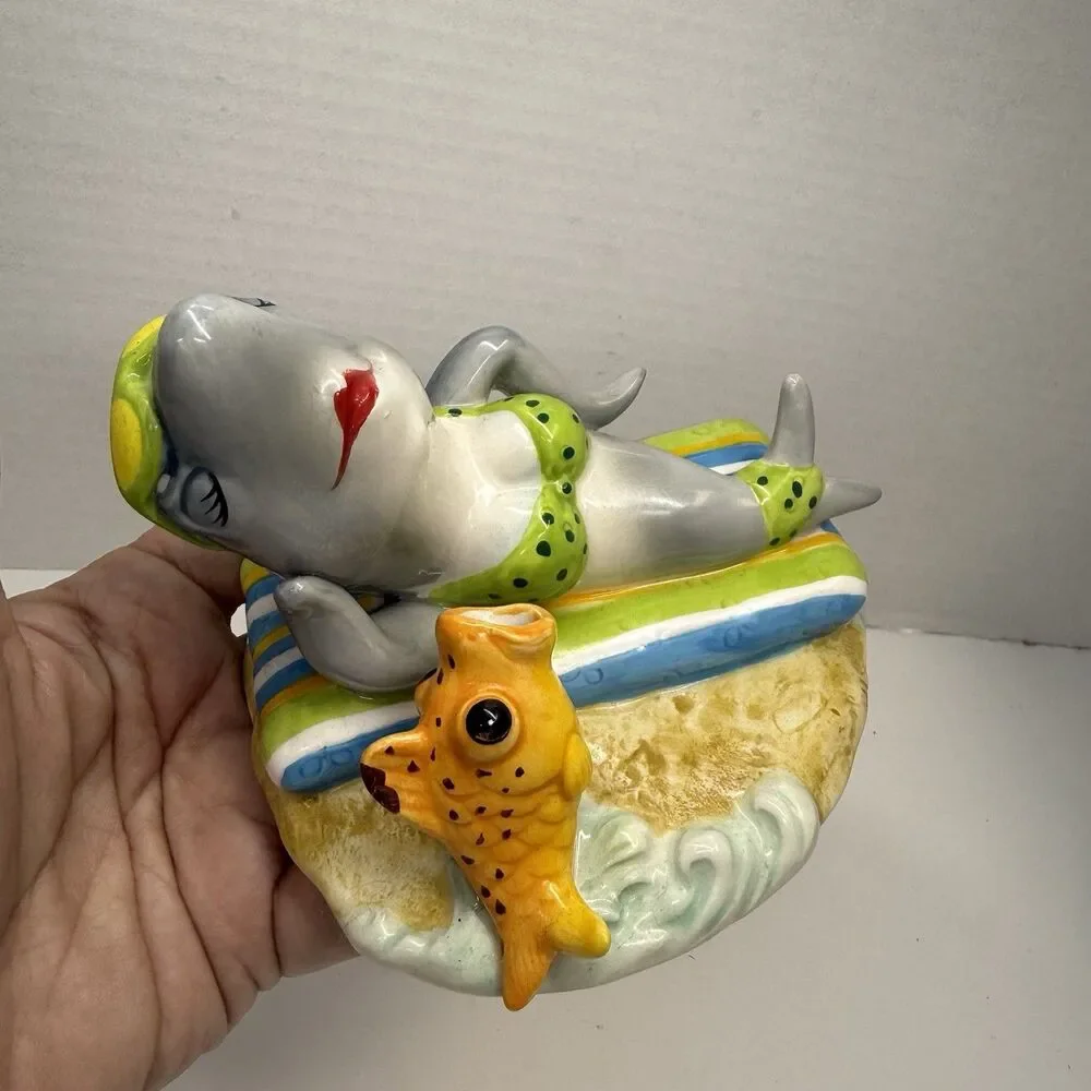Appletree Designs Porcelain Laying Shark In Bikini On Beach With Fish Figurine